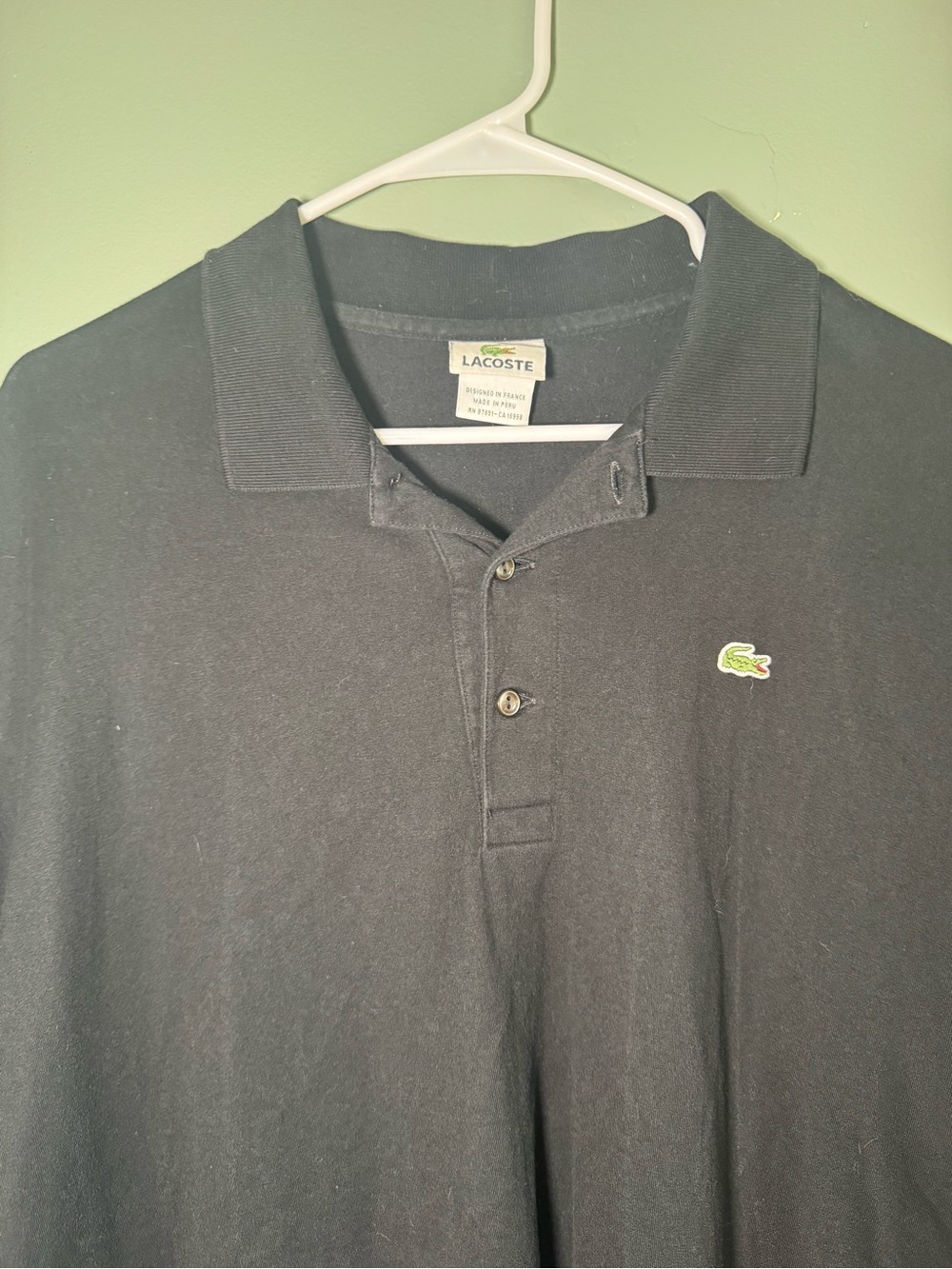 Lacoste Black Polo with Green Crocodile Emblem